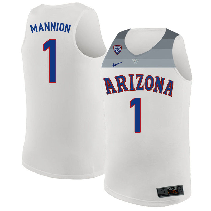 Men #1 Nico Mannion Arizona Wildcats College Basketball Jerseys Sale-White